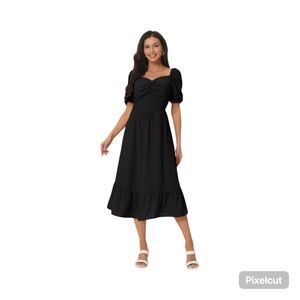 Preloved, worn once, Size Large Seta T Black Midi Dress with Puff Sleeves